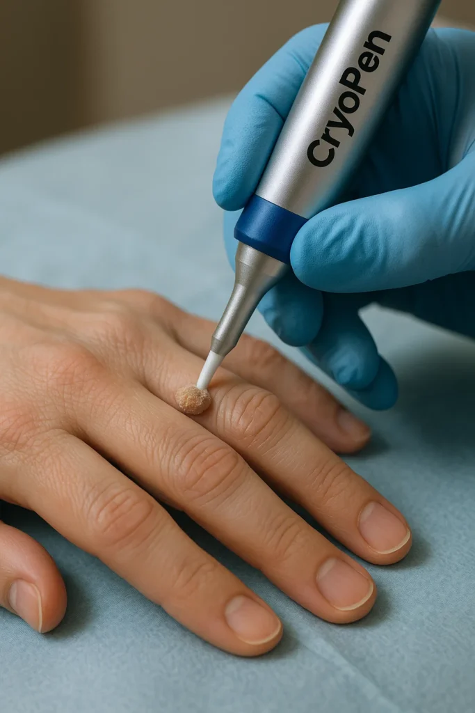 example of cryopen wart removal Cheshunt treatment on a persons finger