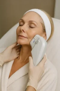 Woman receiving HIFU non surgical facelift treatment Cheshunt
