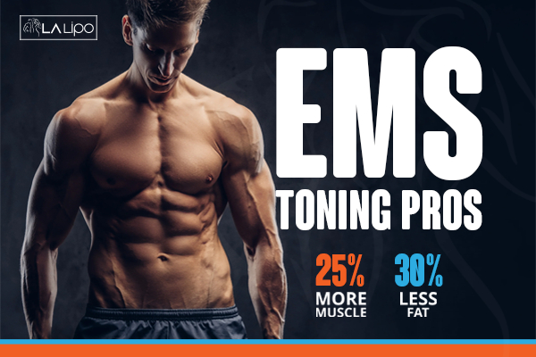 Graphic of man with toned body showing the benefits of LA-EMS Body Sculpting Cheshunt treatment