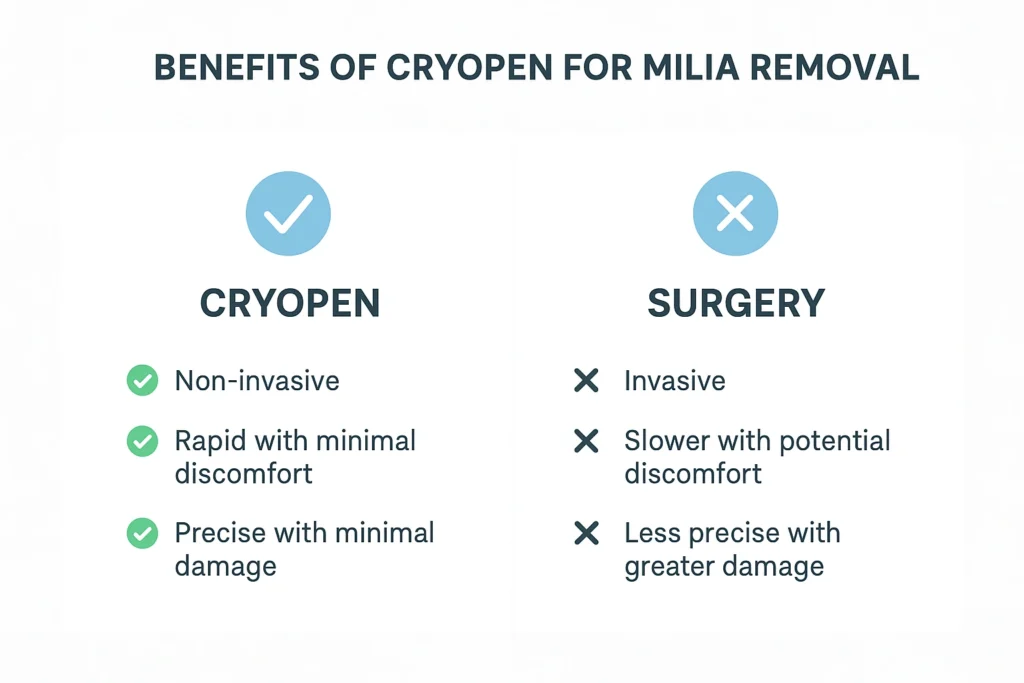 Benefits of cryopen for milia removal Cheshunt compared to surgical treatments.