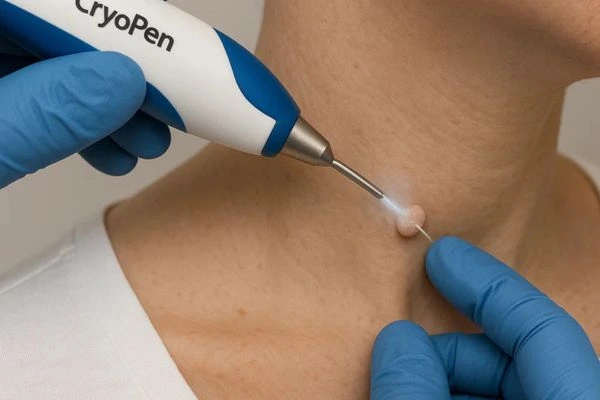 Person receiving cryotherapy Cheshunt for skin tag removal