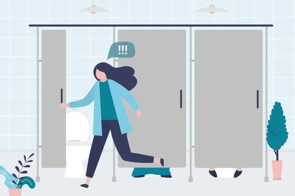 graphic of Urine incontinence Cheshunt woman running to the toilet.