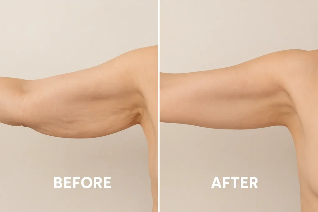 Picture of LA LIPO Cheshunt before and after results of skin tightening treatment on the upper arms.